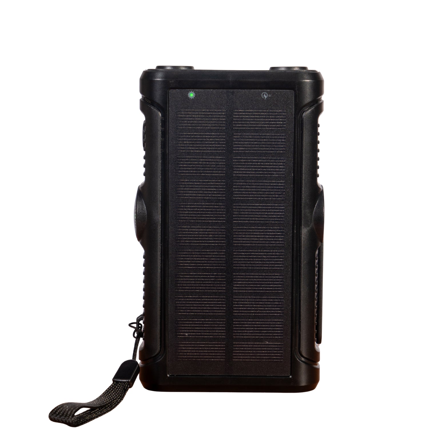 NBS Solar Power Bank with Wireless Charger, Built-in Cable, Hand Crank, Compass, Black