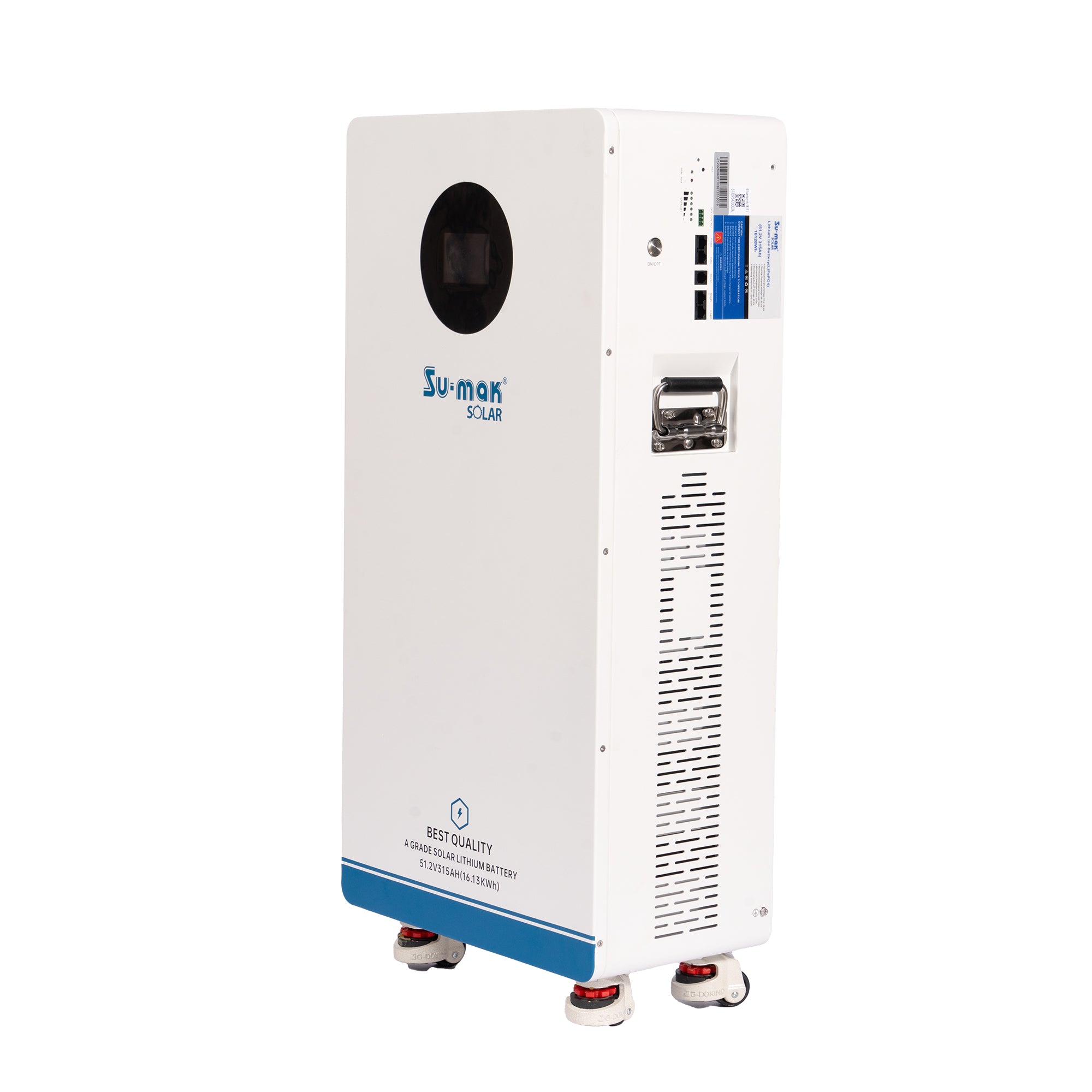 Su-mak Solar LiFePO4 Lithium Ion Battery, 51.2V 315AH, 16.12kWh A Grade Energy Storage System with Wheels