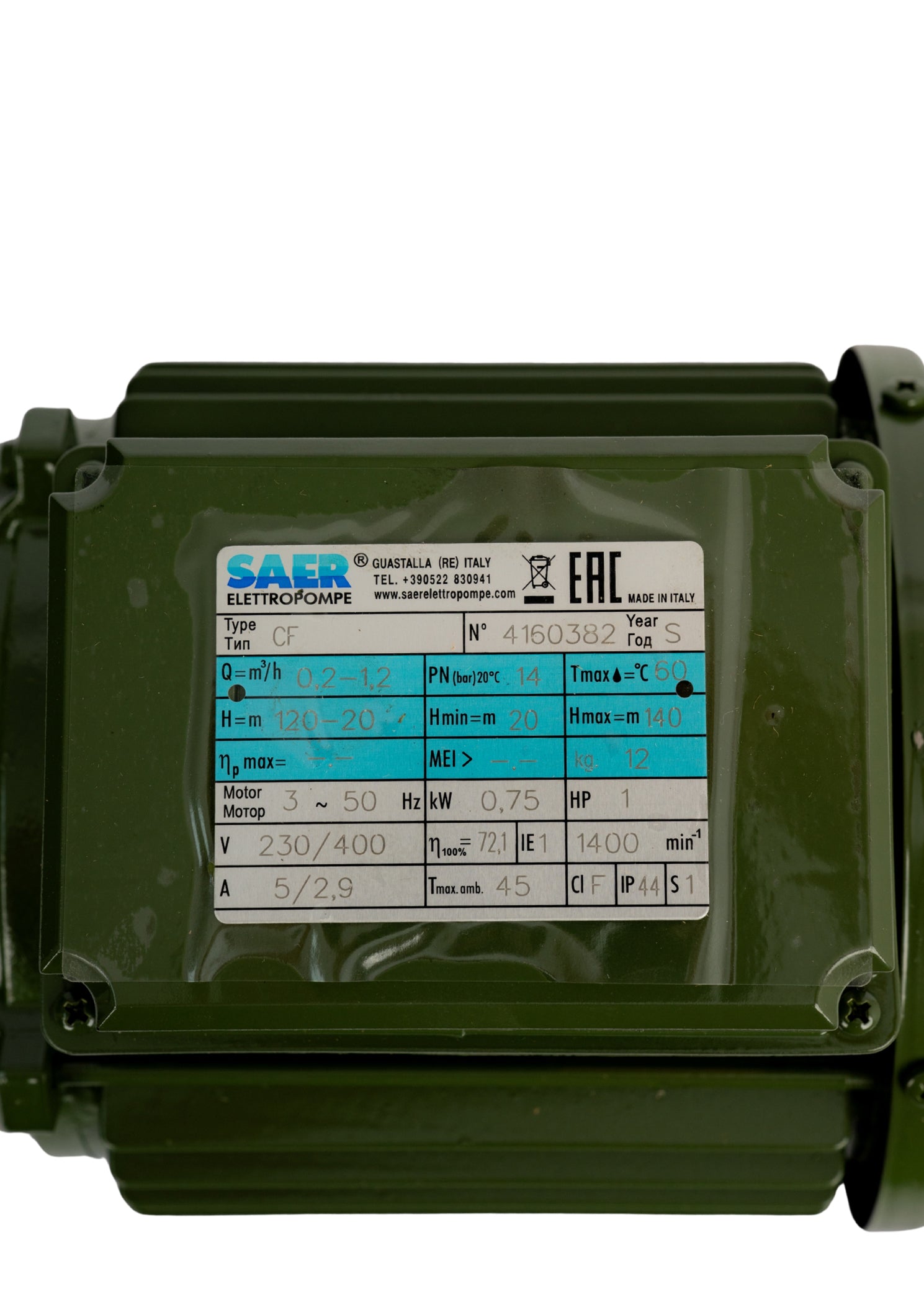 SAER CF 1HP0.75KW Self-Priming Gear Pump