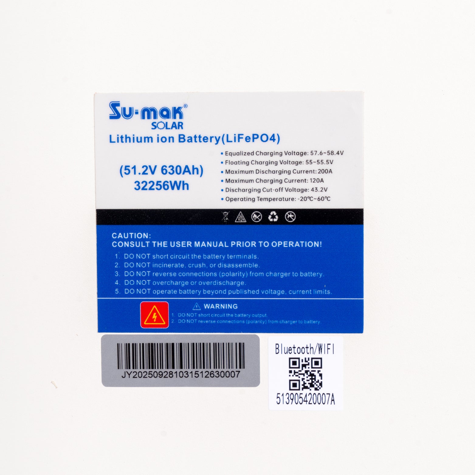 Su-mak Solar 51.2V 630Ah Wall-Mounted Lithium Battery, LiFePO4 32.26kWh Energy Storage System, A Grade Solar Lithium Battery with Display