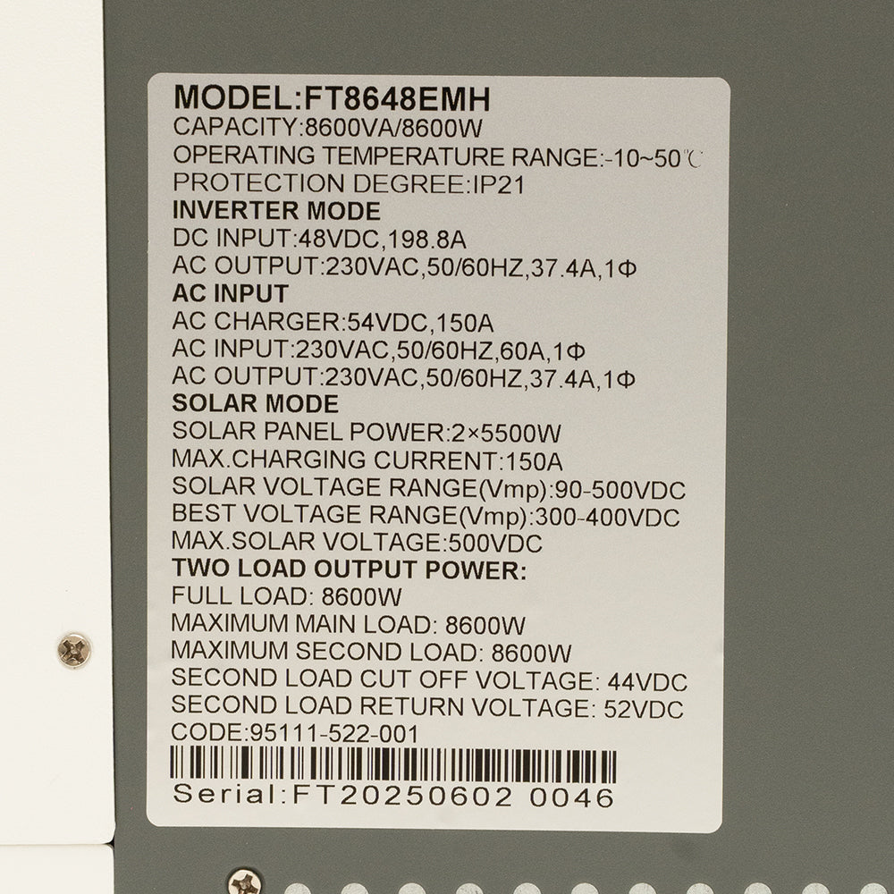 SUMAK W/M HYBIRD INVERTER FT8648EMH 8600VA/48V 8.6KW