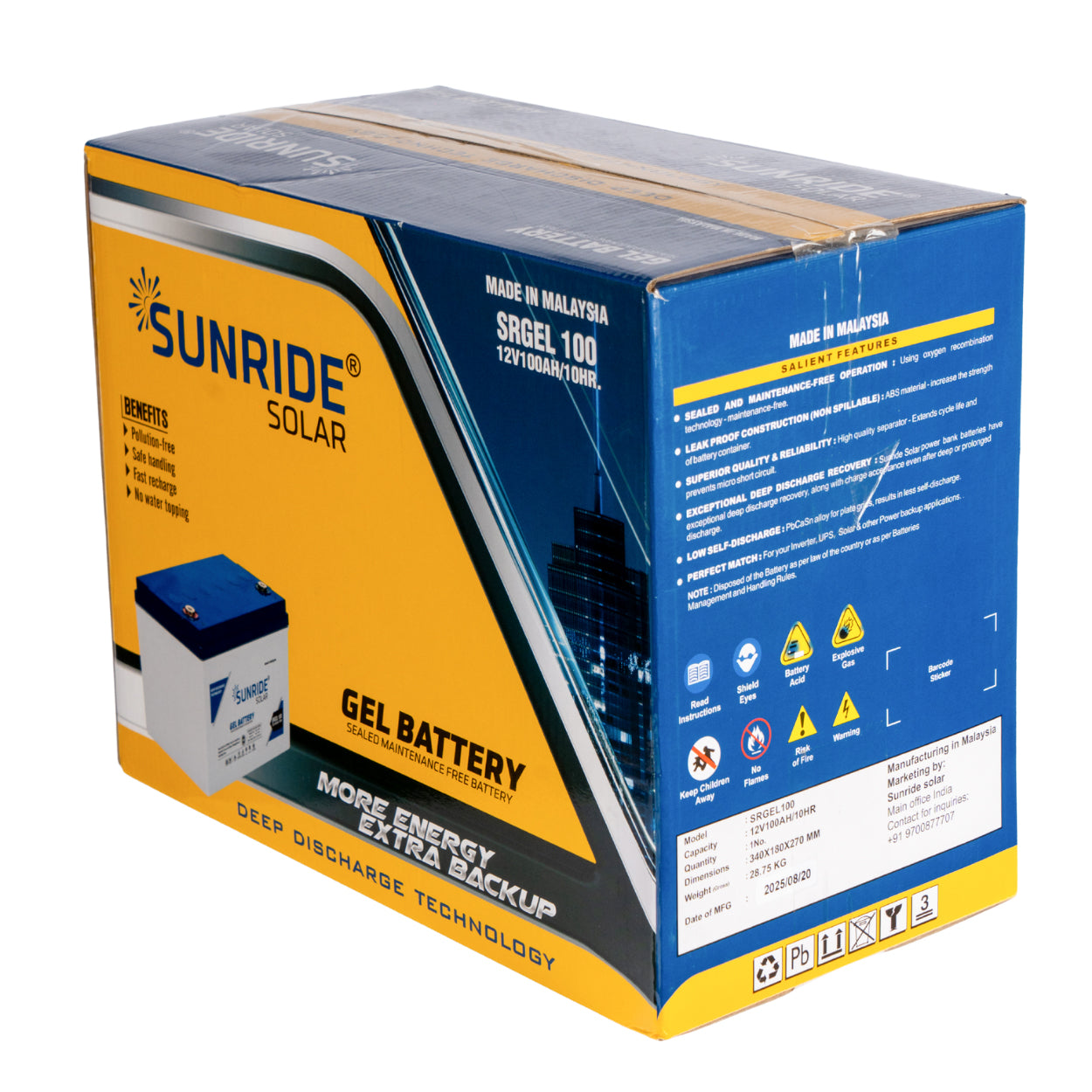 SUNRIDE SOLAR GEL BATTERY 100AH 12V - MALAYSIA
