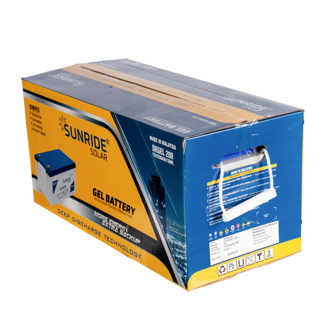 SUNRIDE SOLAR GEL BATTERY 200AH 12V - MALAYSIA