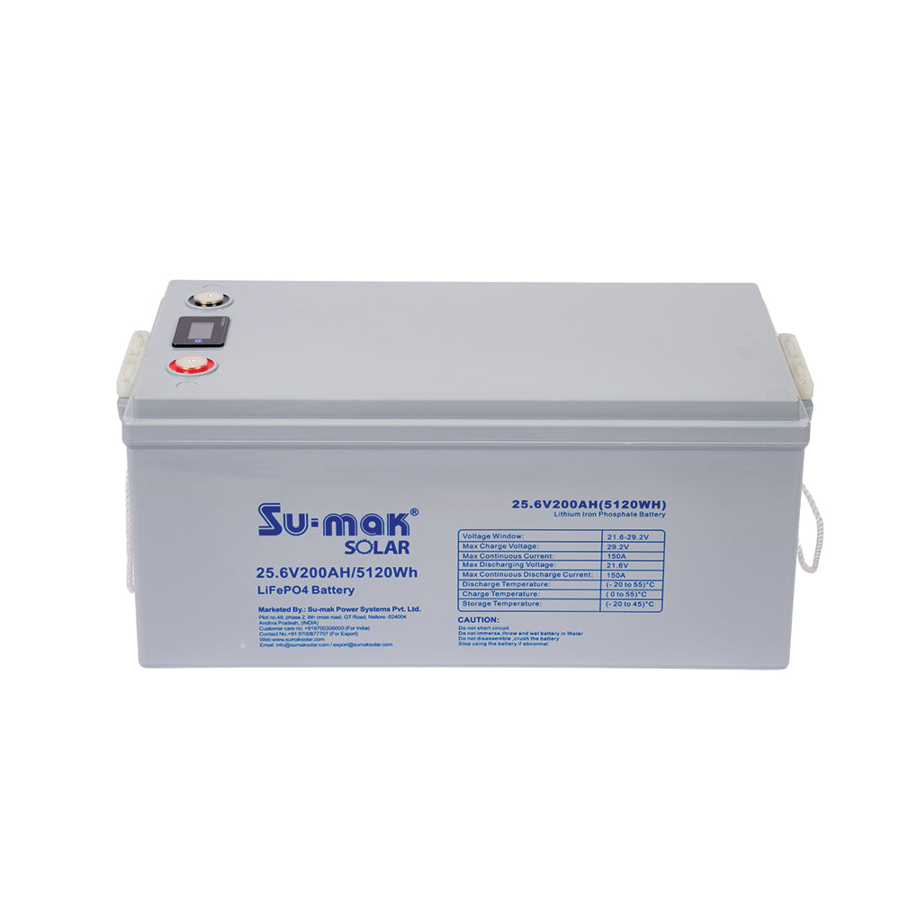 بطارية SUMAK LiFePO4 25.6 فولت 200 أمبير ساعة (5.12 كيلوواط)