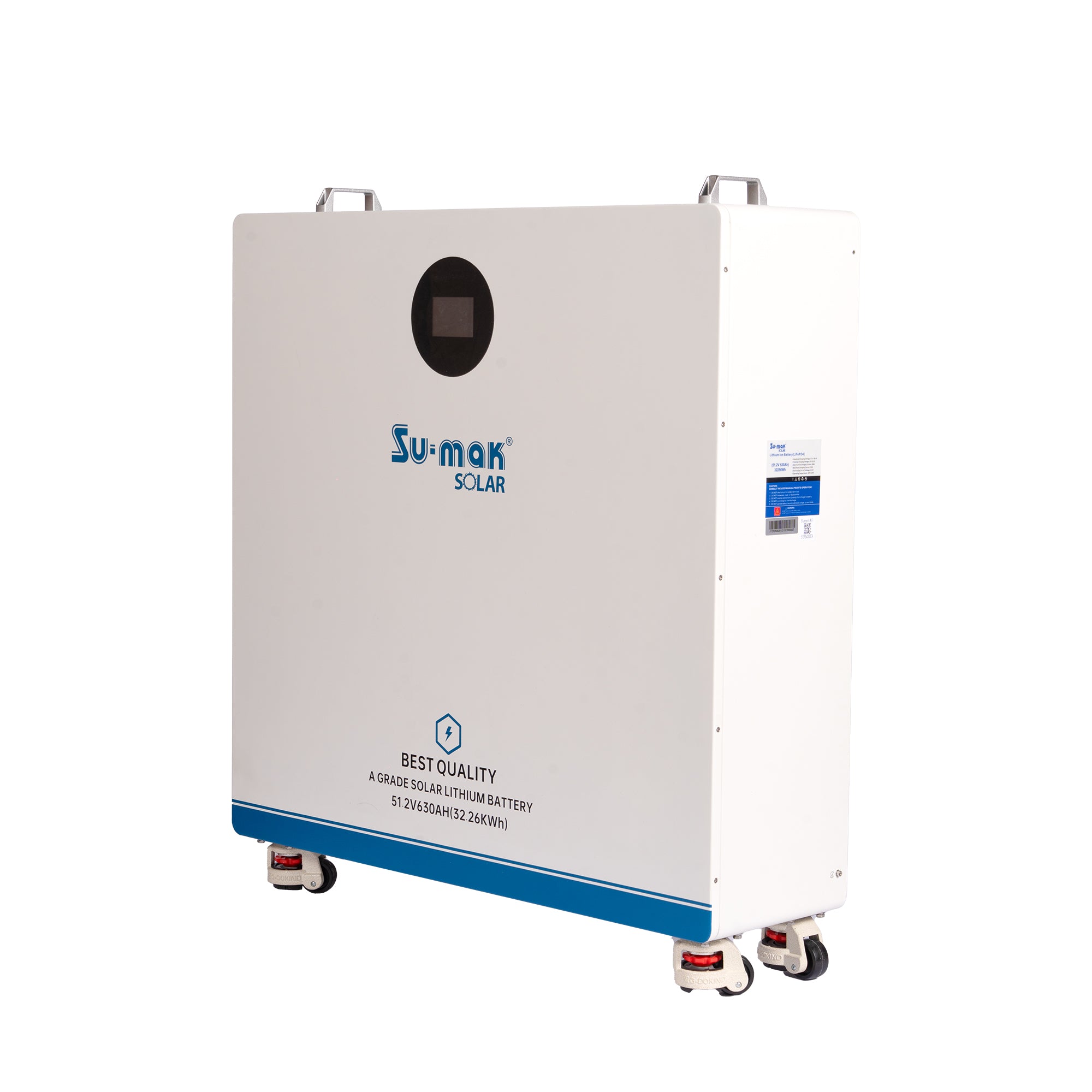 Su-mak Solar 51.2V 630Ah Wall-Mounted Lithium Battery, LiFePO4 32.26kWh Energy Storage System, A Grade Solar Lithium Battery with Display