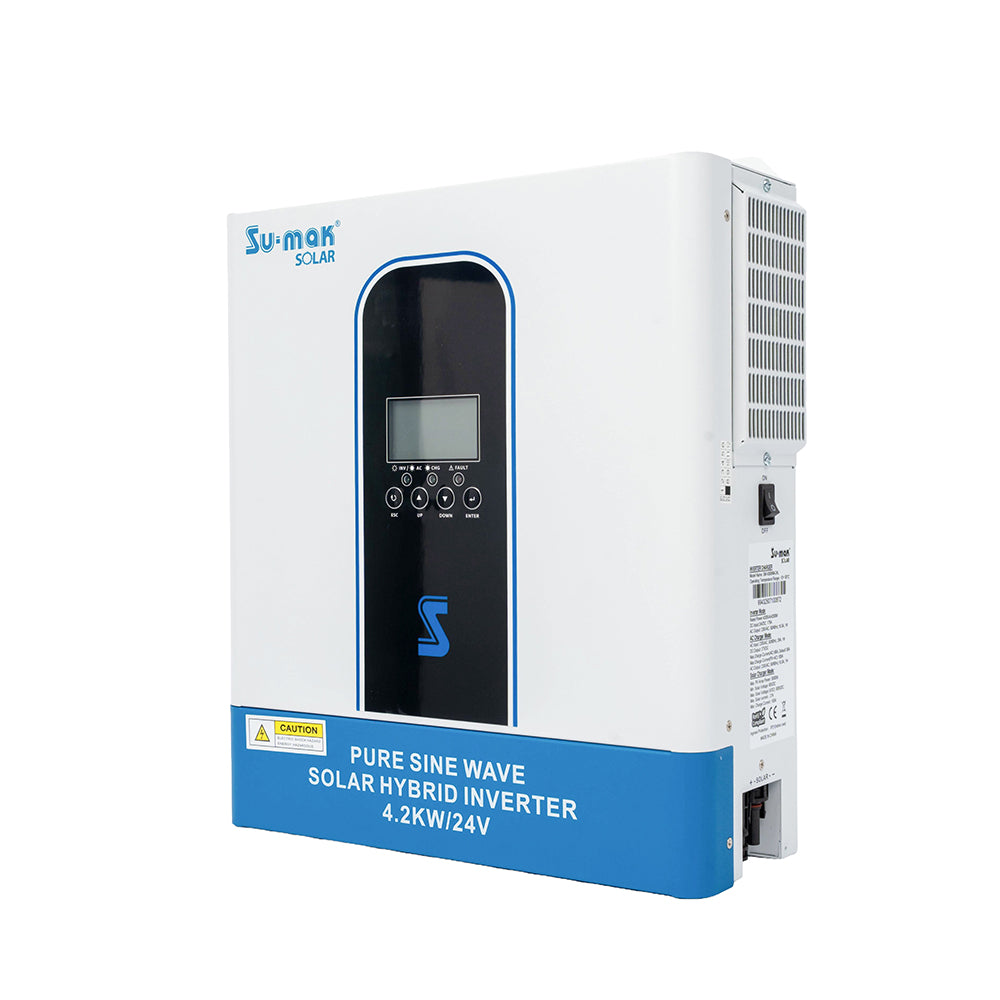 Su-mak Solar Pure Sine Wave Wall Mounted Hybrid Inverter, 4.2KW 24V, Model SM4300KM-24L,  4200VA Power Capacity, Off-Grid Solar Power System