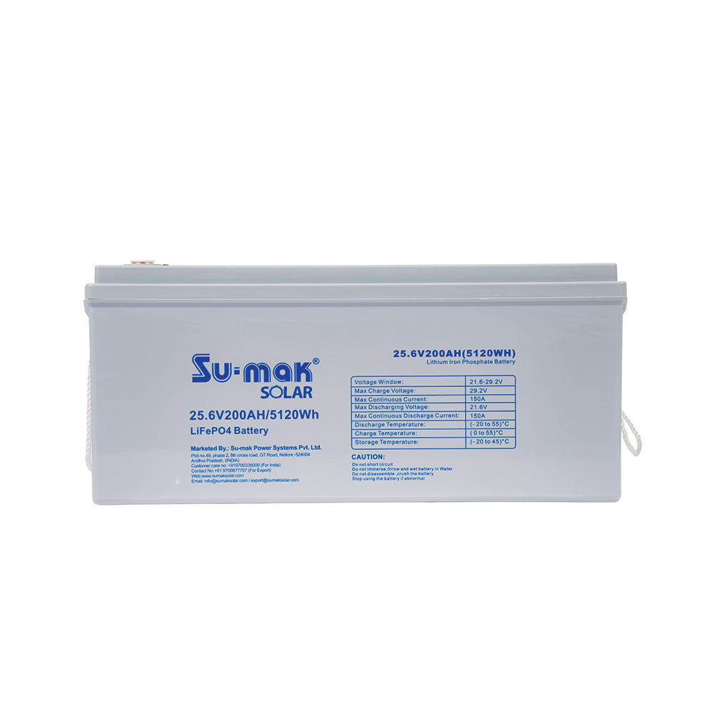 بطارية SUMAK LiFePO4 25.6 فولت 200 أمبير ساعة (5.12 كيلوواط)