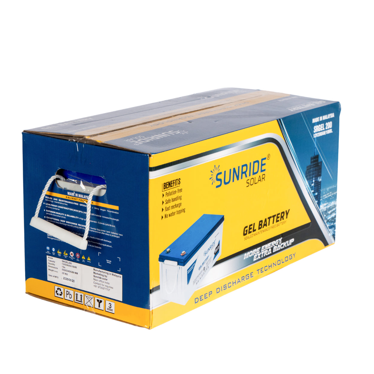 SUNRIDE SOLAR GEL BATTERY 200AH 12V - MALAYSIA